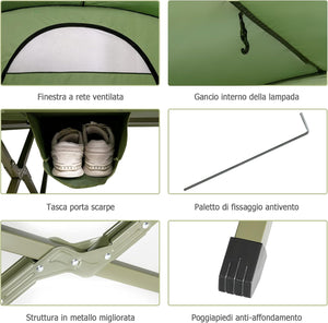 Tenda da Campeggio 4 in 1 con Letti, Copertura Esterna Impermeabile, Materasso a Gonfiaggio Automatico e Borsa di Trasporto con Rotelle, per Campeggio Arrampicata All'aperto Viaggio, Verde