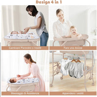 Fasciatoio con Vaschetta da Bagno per Bagnetto, Fasciatoio Pieghevole Salvaspazio con Materassino in PVC e Ruote, 0-12 Mesi fino a 11kg (Beige)