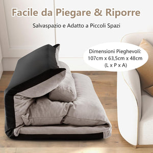 Divano da Terra Pieghevole, Divano Letto 2 Posti con Schienale Regolabile, Divano da Pavimento Trasformabile con 2 Cuscini per Camera da Letto Salone Balcone (Grigio)