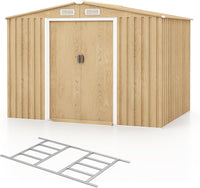 Casetta da Esterno, Capanno Porta Attrezzi con Porte Scorrevoli, Maniglie, Sfoghi e Tettoia, Casetta da Giardino in Lamiera di Acciaio e Lamiera Zincata (259 x 196 x 184 cm)