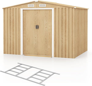 Casetta da Esterno, Capanno Porta Attrezzi con Porte Scorrevoli, Maniglie, Sfoghi e Tettoia, Casetta da Giardino in Lamiera di Acciaio e Lamiera Zincata (259 x 196 x 184 cm)