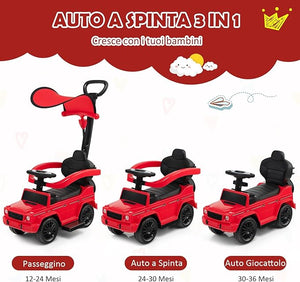 Auto a Spinta per Bambini, Macchina Cavalcabile a Spinta con Tettuccio Regolabile Maniglia per Genitori Paracolpi, Ideale per Bambini 12-36 Mesi (Rosso)
