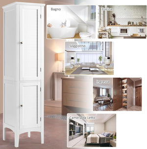 Mobile da Bagno Alto con 2 Ante, Armadio da Terra con 5 Vani, Mobile Colonna per Bagno Cucina Soggiorno, 37 x 37 x 160 cm (Bianco)