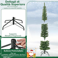 Albero di Natale Slim da 150/180/210 CM, Albero di Natale Artificiale con 296/390/499 Punte di Ramo, 150/180/200 Luci LED Bianche Calde, Supporto Pieghevole in Metallo (180 cm)