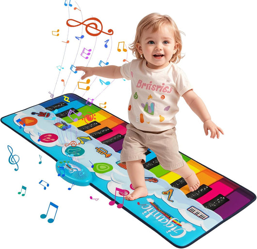 Tappetino Musicale per Bambini, Tappeto Pianoforte con 8 Suoni di Strumenti, Tastiera Colorata e Musica Integrata, Giocattolo Educativo per Bambini 3+ Anni