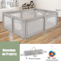 Recinto per Bambini con Materasso, Box per Bambini con Tappetino, Rete Traspirante e Apertura a Cerniera, Box Giochi con Borsa, 4 Impugnature e 50 Palline, per Bambibi 0-3 Anni (Grigio Chiaro)