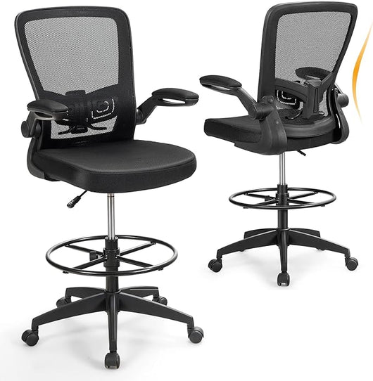 Sedia da Ufficio con Schienale, Sedia Scrivania Girevole, con Braccioli a Ribalta, Poltrona da Ufficio con Altezza Regolabile, Struttura in Metallo, per Scrivania Casa Ufficio, Portata 120 kg