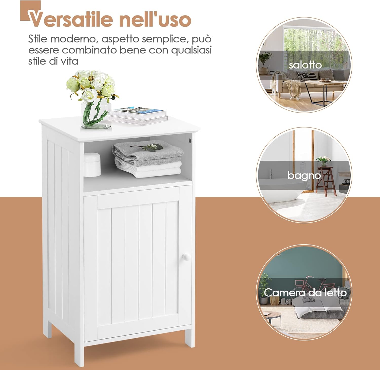 Mobile bagno, Armadietto Multiuso e Salvaspazio con Ante e Mensola Regolabile, Mobiletto in Legno per Soggiorno, Camera da letto e Ufficio, 40 x 30 x 70cm (Bianco)