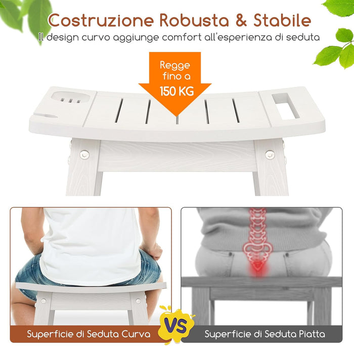 Sgabello da Doccia 41 x 31,5 x 43,5 cm, Mobile bagno in HIPS con Maniglia, Supporto per Soffione e Portasapone, Sedia da Doccia Impermeabile per Bagno, Spa e Vasca