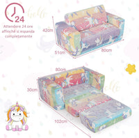 Divano Poltrona per Bambini 2 in 1 con Schienale Ribaltabile, Divano Multifunzionale per Bambini con Copertura in Flanella Rimovibile, per Bambini Sotto 12 Anni