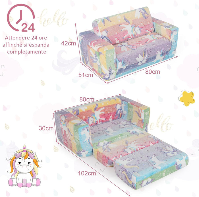 Divano Poltrona per Bambini 2 in 1 con Schienale Ribaltabile, Divano Multifunzionale per Bambini con Copertura in Flanella Rimovibile, per Bambini Sotto 12 Anni