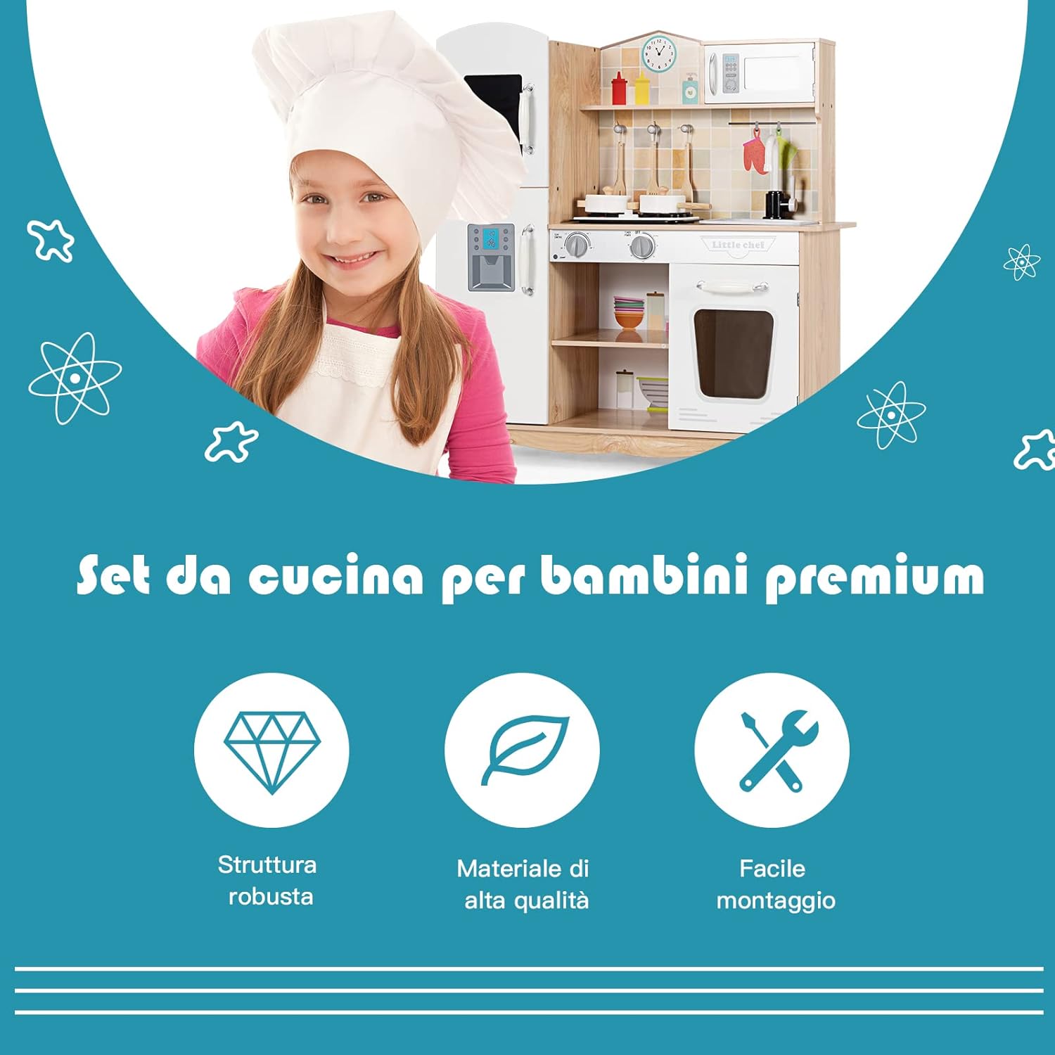 Cucina Giocattolo per Bambini, Cucina Finta Giocattolo con Suoni e Luci Realistici, Accessori Completi di Utensili da Cucina, Ideale per Bambini 3-7 Anni