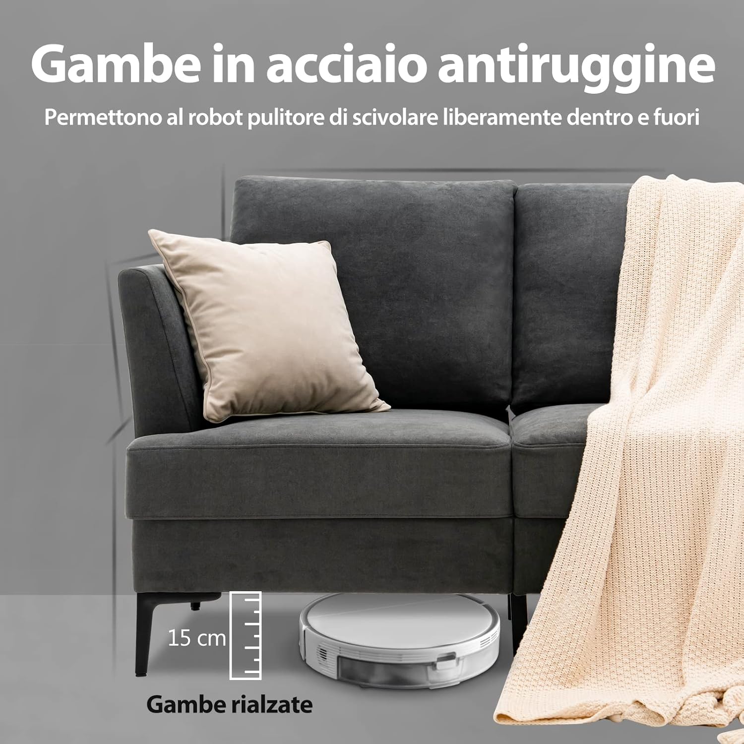 Divano Imbottito a 2 Posti, Divano Moderno con Cuscini e Braccioli, Gambe in Acciaio, Sofa per Soggiorno Appartamento Ufficio, 141x80x72cm