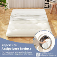 Materasso Futon Pieghevole, Materasso Portatile con Sacca da Trasporto per Camping, Materasso da Terra con Copertura Lavabile (200 x 140 cm, Beige)