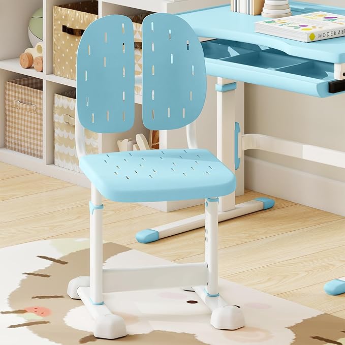 Sedia per Bambini 3+ Anni, Poltrona Ergonomica con Doppi Supporti Dorsali e Seduta Traspirante e Struttura in Metallo Resistente, Sedia Regolabile in Altezza per Camera da Letto (Blu)
