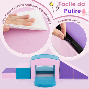 6 Blocchi di Schiuma per Arrampicata, Gioco Morbido per Bambini, Set di Costruzioni Colorate per Arrampicarsi e Strisciare con Tunnel, Scale e Rampetta per Bambini 12 Mesi + (Blu)