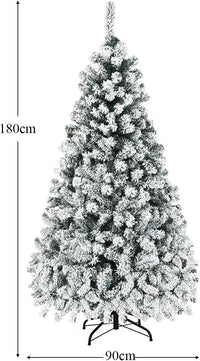 Albero di Natale Innevato 180/225 cm, Albero di Natale con 250/450 Luci a LED Bianco Caldo, 600/1010 Rami Folti e Base Metallica, Ideale per Casa, Ufficio e Negozio (180 CM)