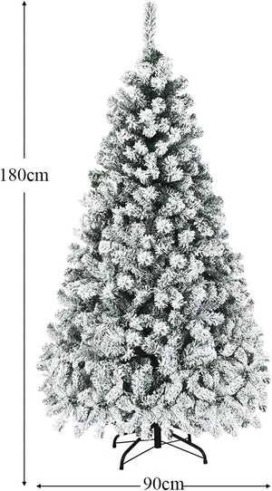 Albero di Natale Innevato 180/225 cm, Albero di Natale con 250/450 Luci a LED Bianco Caldo, 600/1010 Rami Folti e Base Metallica, Ideale per Casa, Ufficio e Negozio (180 CM)