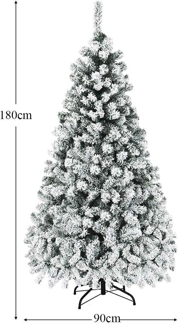 Albero di Natale Innevato 180/225 cm, Albero di Natale con 250/450 Luci a LED Bianco Caldo, 600/1010 Rami Folti e Base Metallica, Ideale per Casa, Ufficio e Negozio (180 CM)