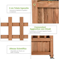 Fioriera in Legno Massiccio con Traliccio, Letto per Piante Rampicanti con Grigliato, Ruote Bloccabili e Foro di Drenaggio, Fioriera da Giardino, Terrazza e Cortile