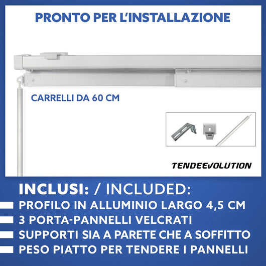 Bastone Sistema Binario Tenda A Pannelli Alluminio Grigio Satinato Arredamento Estensibile da 115 a 170CM a 3 Vie, Attacco Soffitto/Parete