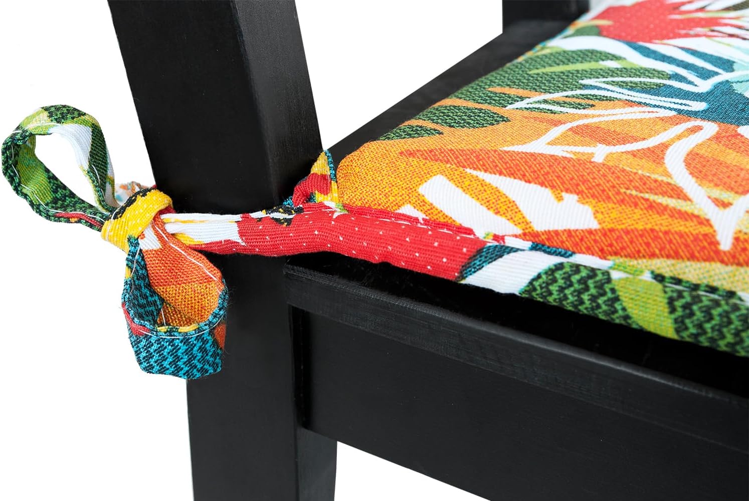 Set 4 Cuscini Sedia Cotone Con Lacci Lavabili Morbidi Universali Coprisedia Foglie Palma Multicolore