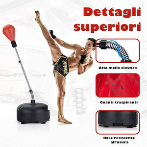 Sacco da Boxe da Terra Regolabile in 4 Posizioni, Sacco da Boxe con Supporto e Base Stabile, Ideale per Adulti e Bambini