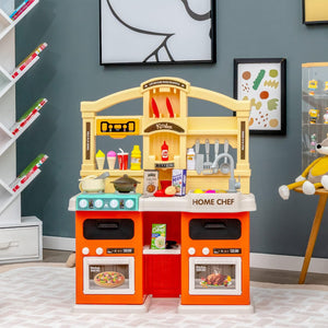 Cucina Giocattolo per Bambini 69 Pezzi, Cucinetta per Bambini 3 Anni+ con Luci Suoni Vapore e Acqua in Ebollizione, 3 Anni+, 64,5 x 24 x 83 cm (Arancio)