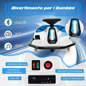 24 V Go Kart per bambini, Auto Drift con Giro a 360°, con Connessione Wireless USB Radio Musica e 3 Bandierine, Avviso Lento, 3-8 km/h, per Bambini 3+ Anni