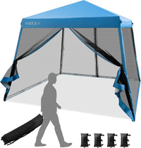 Gazebo Pop-up da Giardino 3 x 3 m, Tenda per Feste con Altezza Regolabile (237/255/246 cm), Gazebo Pieghevole da Esterno con Rete Impermeabile, per Campeggio, Giardino, Mercato (Blu)