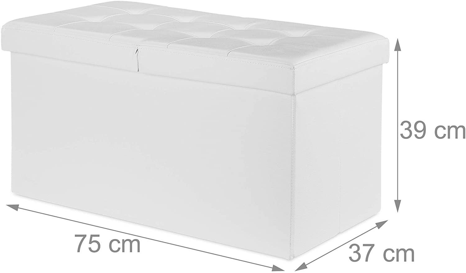 Panca con contenitore con coperchio in ecopelle 75 cm bianco 13_0000372