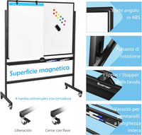 Lavagna Bianca Magnetica Mobile, Lavagna Cancellabile con Altezza Regolabile Girevole a 360°, con 4 Ruote Bloccabili, Doppia Faccia, 90 x 120 cm