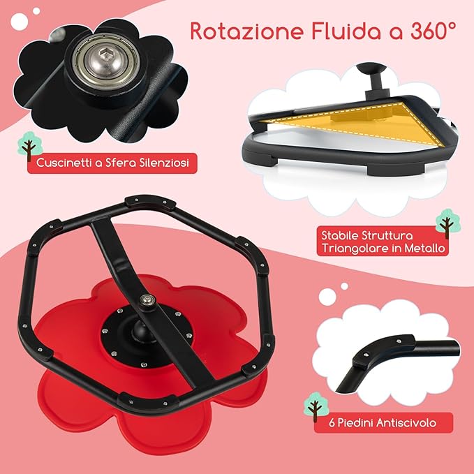 Sedia Girevole a 360° per Bambini, Sedia Sensoriale con Base in Metallo Antiscivolo per Allenare la Coordinazione Fisica e l'Equilibrio, Giocattolo per Cameretta (Rosso,Fiore)