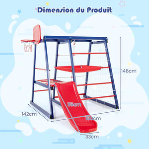 7 in 1 Parco giochi Arrampicata Bambino con Scivolo & Cestino da Pallacanestro, Giocattolo Arrampicata Montessori con 2 Piattaforma, Interno Esterno, Carico 120kg per Bambini 3-7 Anni