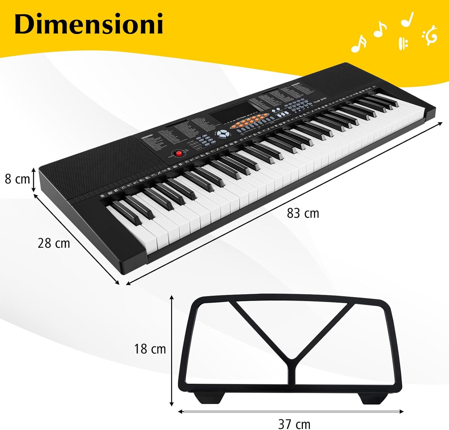 Pianoforte con Tastiera a 61 Tasti, Tastiera Digitale per Principianti con Microfono e Leggio, Pianola Elettrica con 300 Ritmi, 300 Timbri, 50 Canzoni Demo e 3 Modalità di Insegnamento