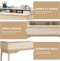 Scrivania con Cassetto, Tavolo per Casa e Ufficio con Gambe Resistenti in Legno di Gomma e 2 Scompartimenti, Ideale per Salone Studio Camera da Letto, 120 x 50 x 93 cm (Naturale)