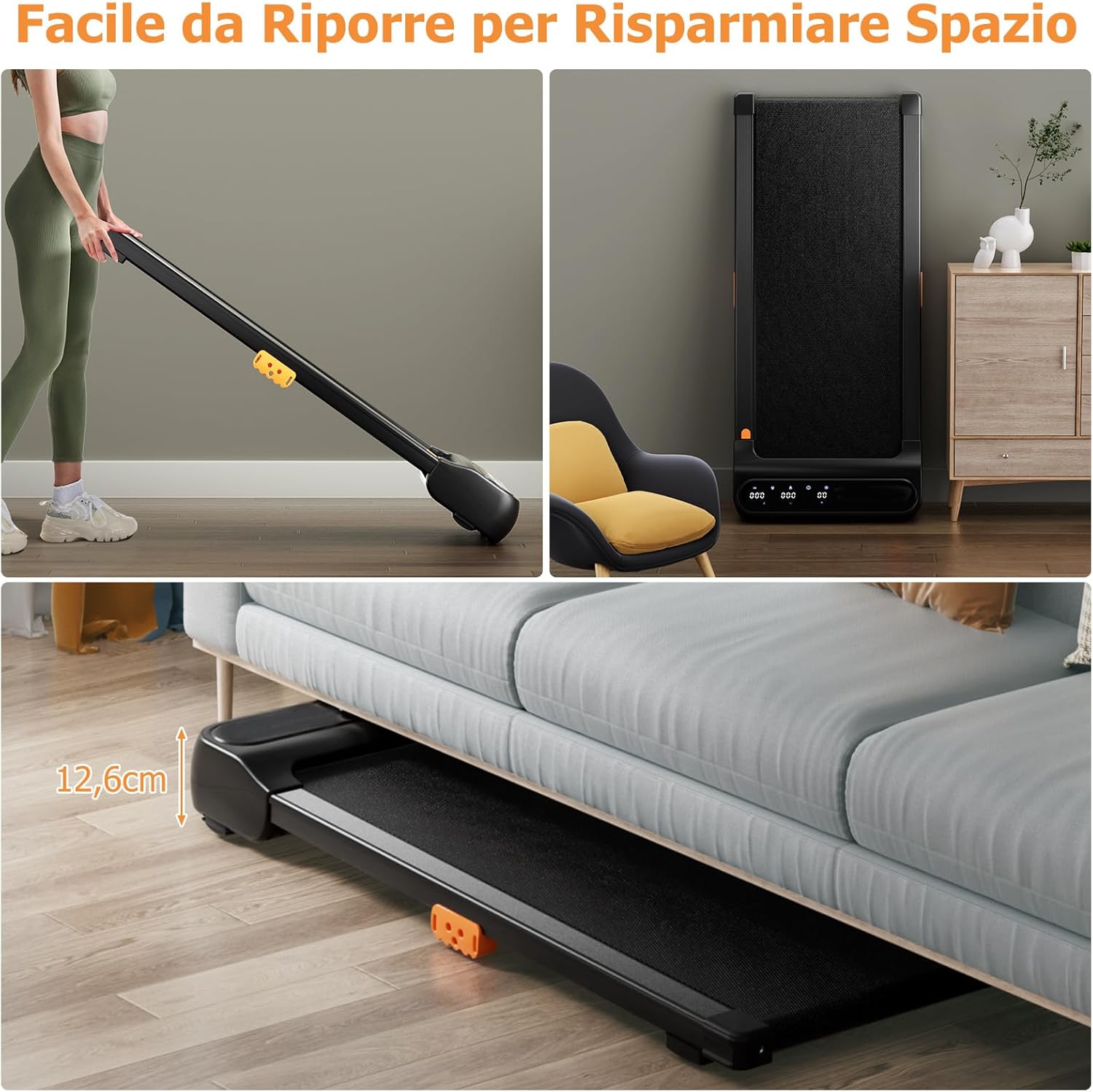 Tapis Roulant Senza Manubrio, Tapis Roulant Sotto Scrivania per Casa/Ufficio con 12 Programmi, Telecomando a Forma di Orologio e Schermo Touch LED, Senza Installazione, Capacità 120 kg