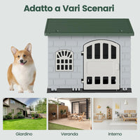 Cuccia per Cani da Esterno ed Interno, Cassetta per Cani con Porta Bloccabile, 3 Finestre e Tetto Inclinato, Cucce per Cagnolino in Plastica Impermeabile (Verde)