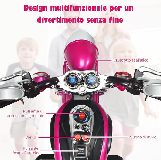 6V Moto Elettriche per Bambini, Moto Cavalcabile Marcia Avanti e Indietro, Portanza di Peso 30kg (Rosa)