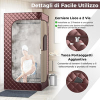 Sauna a Vapore Portatile 3L, Sauna da Casa con 9 Livelli di Regolazione della Temperatura da 35-63℃, Telecomando, Sedia Pieghevole e Massaggiatore per Piedi in Legno (caffè)