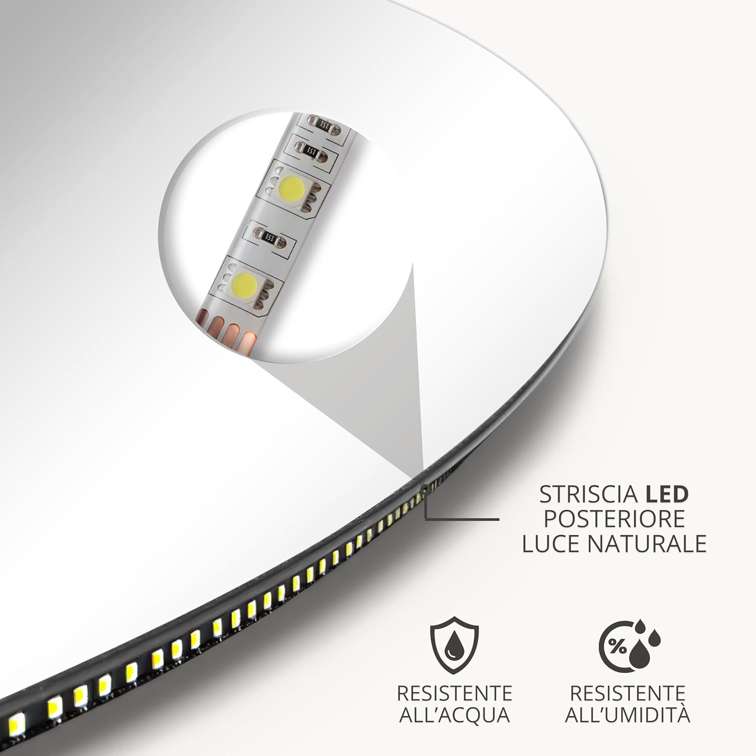 Specchio Bagno LED 4000K Posteriore ZIRCONE 100x70 cm, Specchio Retroilluminato Bagno