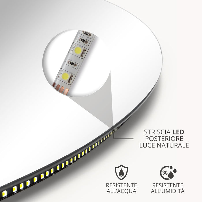Specchio Bagno LED 4000K Posteriore ZIRCONE 100x70 cm, Specchio Retroilluminato Bagno