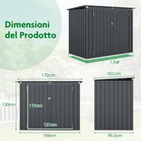 Casetta per Spazzatura Esterna, Capanni da Giardino Bloccabile con Doppie Aperture, 2 Porte e Struttura in Metallo Zincato, Organizzatore di Stoccaggio per Patio e Cortile
