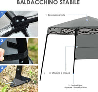 Gazebo Pieghevole da Giardino 210 x 210CM, Struttura in Acciaio, Altezza Regolabile, Gazebo da Esterno con Borsa, Ideale per Feste, Barbecue, Giardino e Spiaggia (grigio)