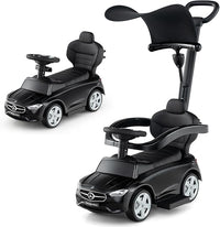 3 in 1 Auto a Spinta, Mercedes-Benz Macchina Cavalcabile, con Schienale Regolabile Suono Barra di Spinta e Tettuccio, per Bambini 18-36 Mesi (Nero)