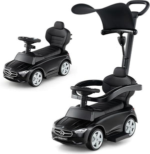 3 in 1 Auto a Spinta, Mercedes-Benz Macchina Cavalcabile, con Schienale Regolabile Suono Barra di Spinta e Tettuccio, per Bambini 18-36 Mesi (Nero)