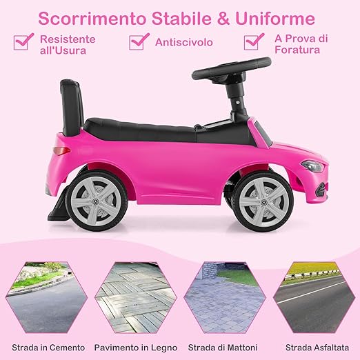 Mercedes Benz Macchinina Cavalcabile a Spinta per Bambini, Auto da Gioco con Volante Clacson e Suono, Spazio di Archiviazione, Auto a Spinta per bambini 1-3 Anni (Rosa)