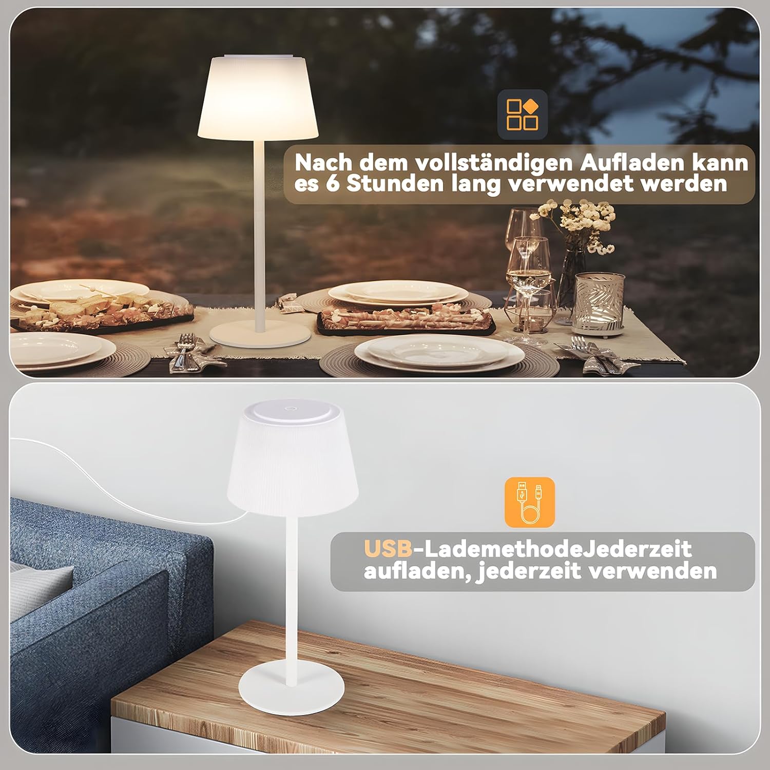 ZMH Lampada da tavolo LED moderna touch dimmerabile 3600mAh batteria per soggiorno