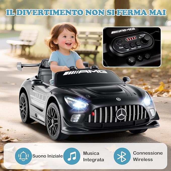 Macchina Elettrica per Bambini, Mercedes Auto Cavalcabile con Telecomando 3 Velocità Luci LED Musica e Connessione Senza Fili, Partenza Morbida, 4,5 Km/h, 3+ Anni (Nero)