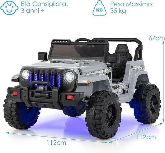 12V Auto per Bambini con Telecomando, Macchina Elettrica con 2 Posti Musica Porta USB e Luce, Velocità Regolabile 2,6-6km/h, per 3-8 Anni (Grigio)
